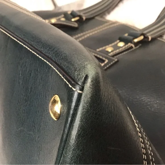 Coach Hamptons Blue Leather Satchel with Gold Accents